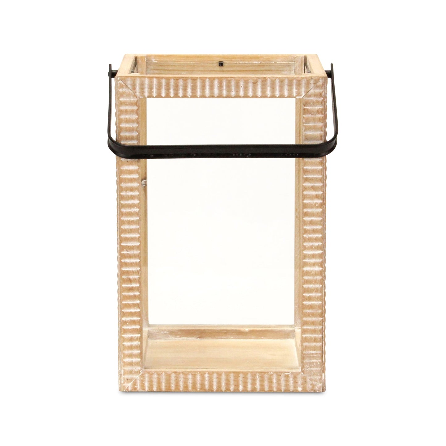 MALIBU 16" CLEAR AND NATURAL GLASS AND SOLID WOOD TABLETOP LANTERN CANDLE HOLDER - Varnish & Vibe