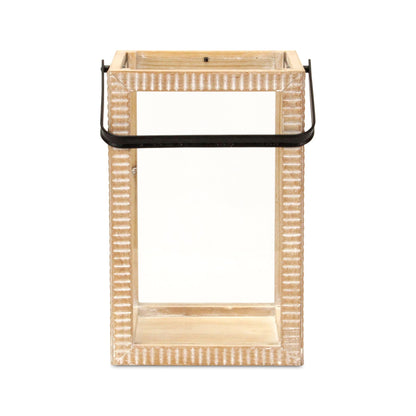 MALIBU 16" CLEAR AND NATURAL GLASS AND SOLID WOOD TABLETOP LANTERN CANDLE HOLDER - Varnish & Vibe