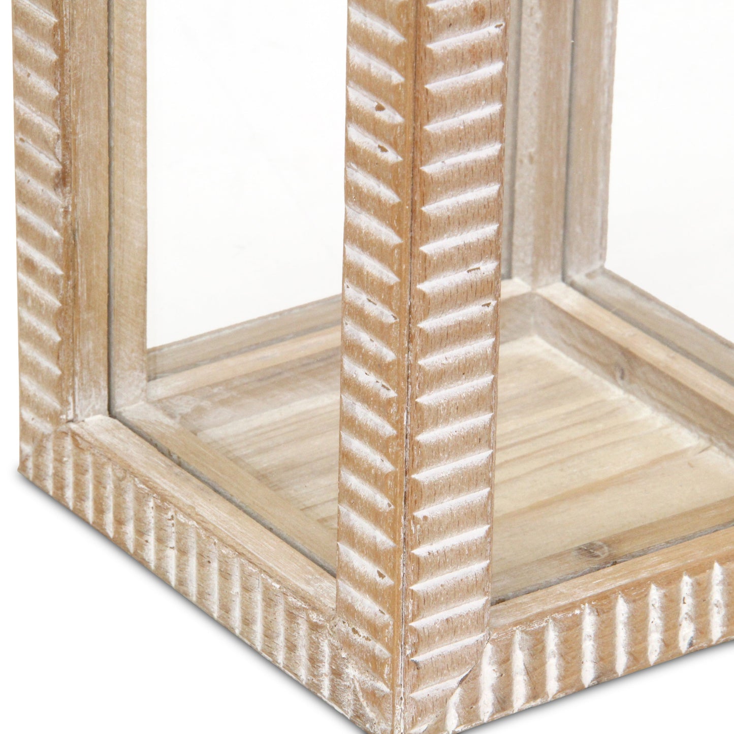 MALIBU 16" CLEAR AND NATURAL GLASS AND SOLID WOOD TABLETOP LANTERN CANDLE HOLDER - Varnish & Vibe