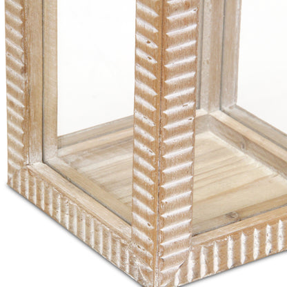 MALIBU 16" CLEAR AND NATURAL GLASS AND SOLID WOOD TABLETOP LANTERN CANDLE HOLDER - Varnish & Vibe