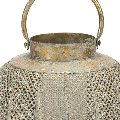 MALIBU 9" BRONZE AND GREEN DISTRESSED LATTICE METAL TABLETOP LANTERN CANDLE HOLDER - Varnish & Vibe