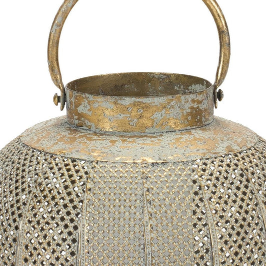 MALIBU 9" BRONZE AND GREEN DISTRESSED LATTICE METAL TABLETOP LANTERN CANDLE HOLDER - Varnish & Vibe