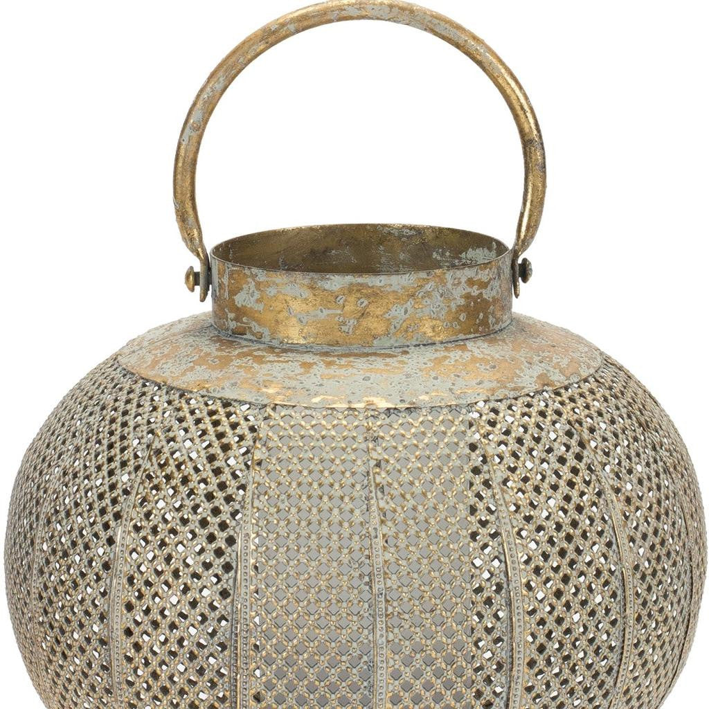 MALIBU 9" BRONZE AND GREEN DISTRESSED LATTICE METAL TABLETOP LANTERN CANDLE HOLDER - Varnish & Vibe