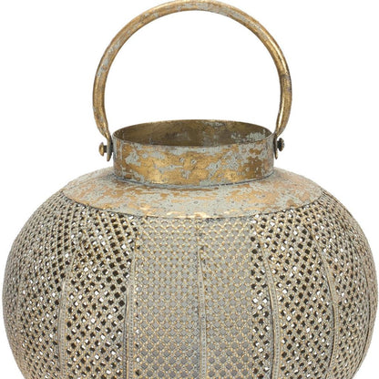 MALIBU 9" BRONZE AND GREEN DISTRESSED LATTICE METAL TABLETOP LANTERN CANDLE HOLDER - Varnish & Vibe