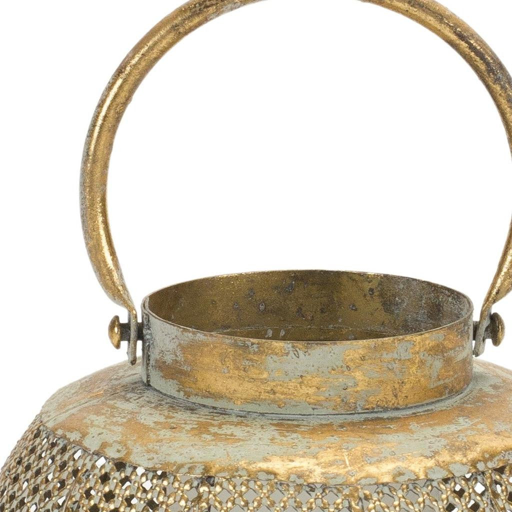 MALIBU 6" BRONZE AND GREEN DISTRESSED LATTICE METAL TABLETOP LANTERN CANDLE HOLDER - Varnish & Vibe