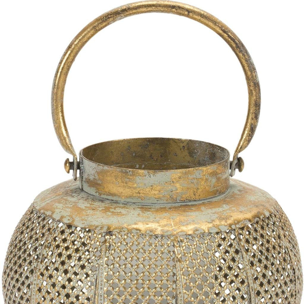 MALIBU 6" BRONZE AND GREEN DISTRESSED LATTICE METAL TABLETOP LANTERN CANDLE HOLDER - Varnish & Vibe