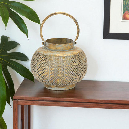 MALIBU 6" BRONZE AND GREEN DISTRESSED LATTICE METAL TABLETOP LANTERN CANDLE HOLDER - Varnish & Vibe