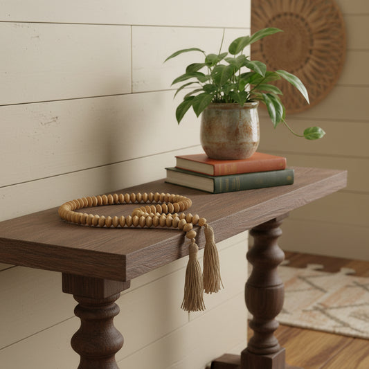 36" BROWN ROPE AND WOOD HAND PAINTED DECORATIVE TASSEL