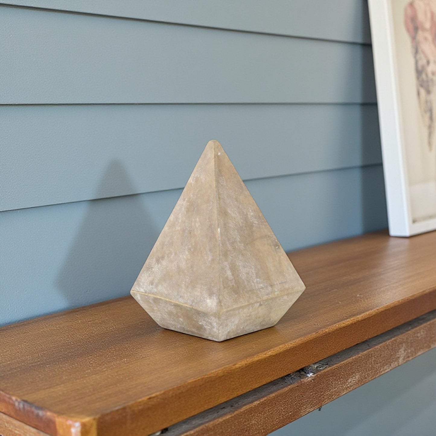 3" BROWN SOLID WOOD PYRAMID DECORATIVE SCULPTURE