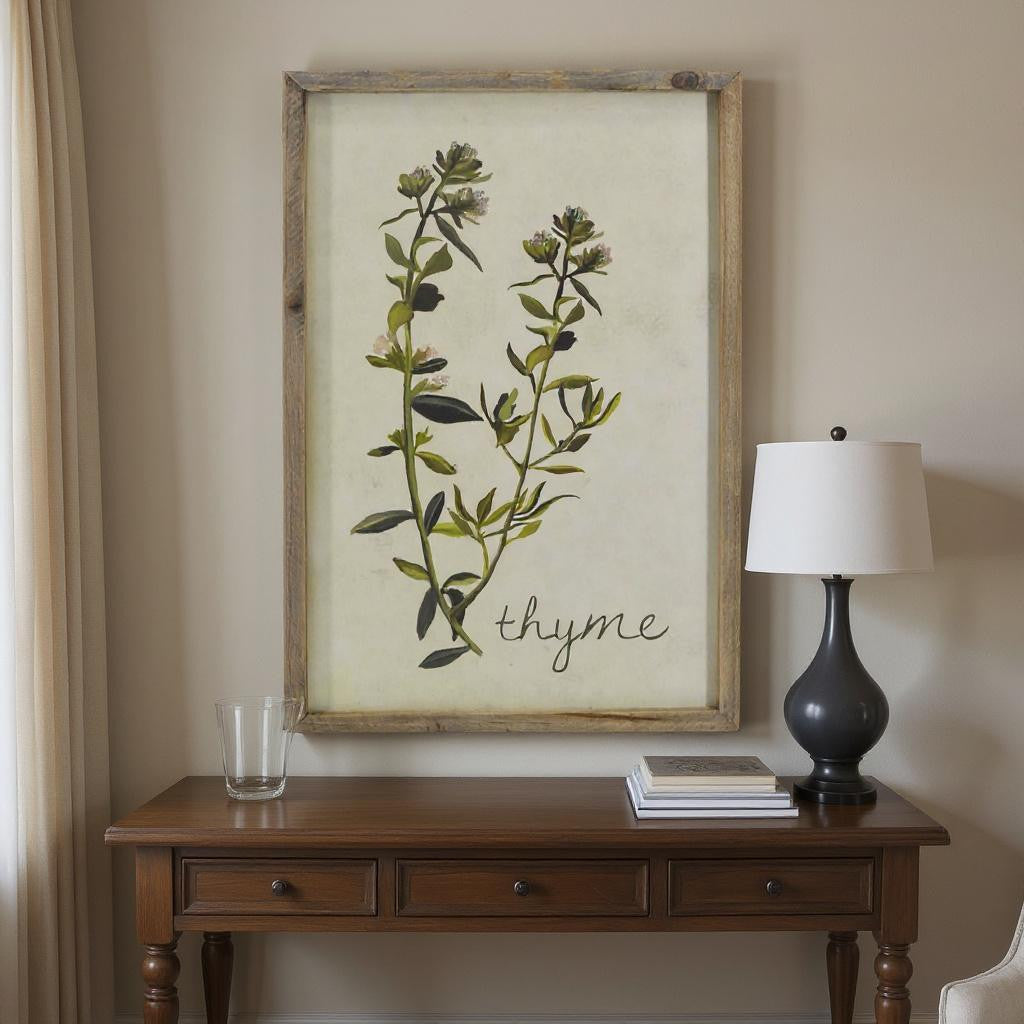 CALABASAS 19" X 12" GREEN AND WHITE THYME FLORAL WOOD WALL DECOR - Varnish & Vibe