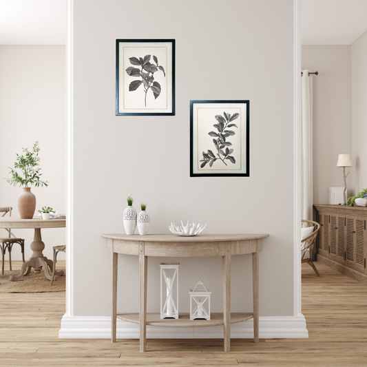 CALABASAS SET OF TWO BLACK AND WHITE BOTANICAL LEAVES FRAMED ART - Varnish & Vibe