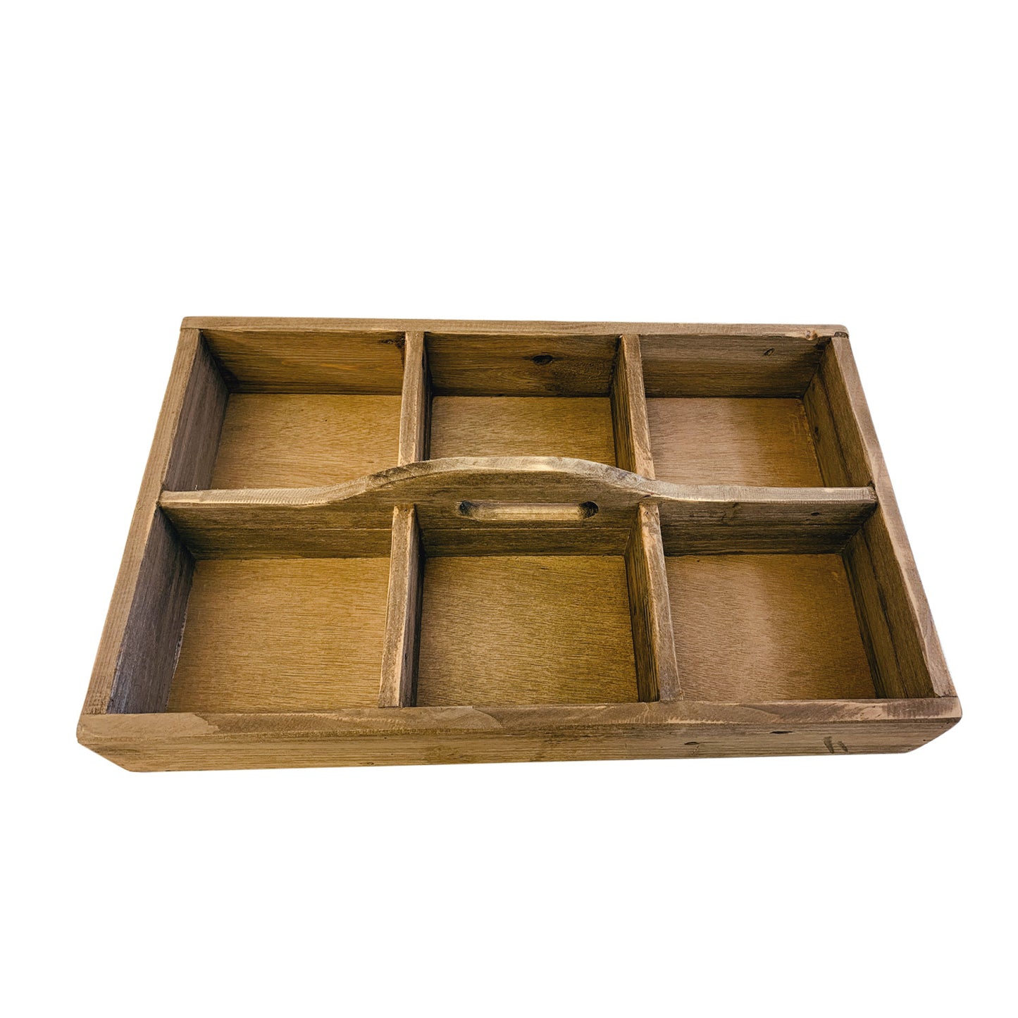 CALABASAS 21" BROWN RUSTIC SOLID WOOD DIVIDED CADDY - Varnish & Vibe