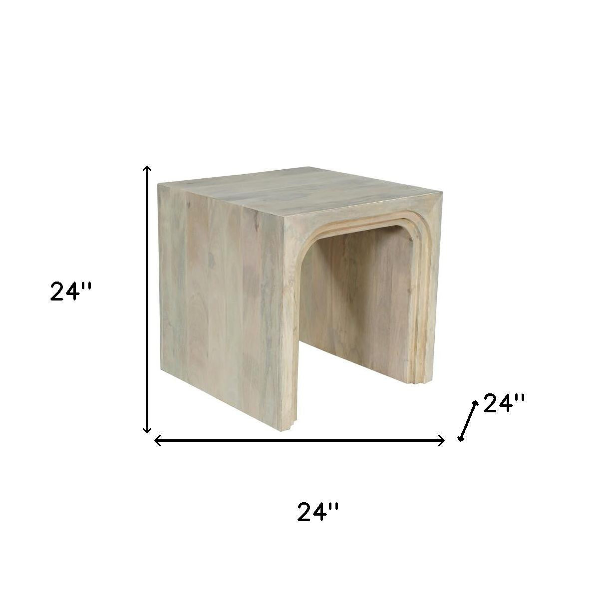 24" WHITE SOLID WOOD SQUARE SLED END TABLE