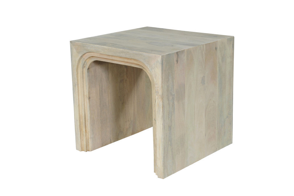 24" WHITE SOLID WOOD SQUARE SLED END TABLE