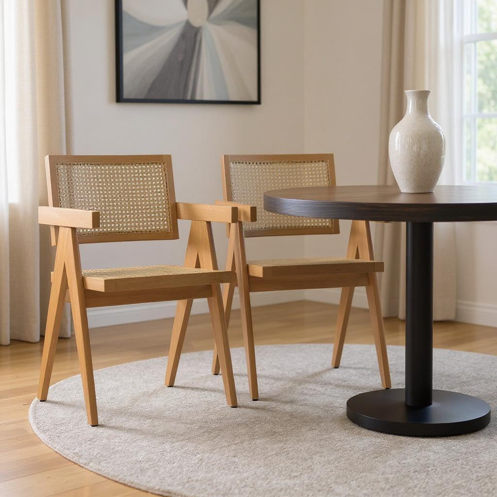 MALIBU II SET OF TWO NATURAL SOLID WOOD DINING PARSONS CHAIRS - Varnish & Vibe