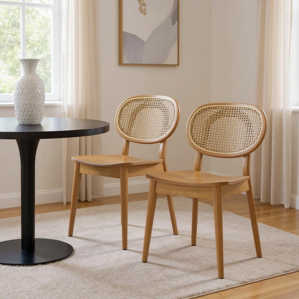 MALIBU I SET OF TWO NATURAL SOLID WOOD DINING PARSONS CHAIRS - Varnish & Vibe