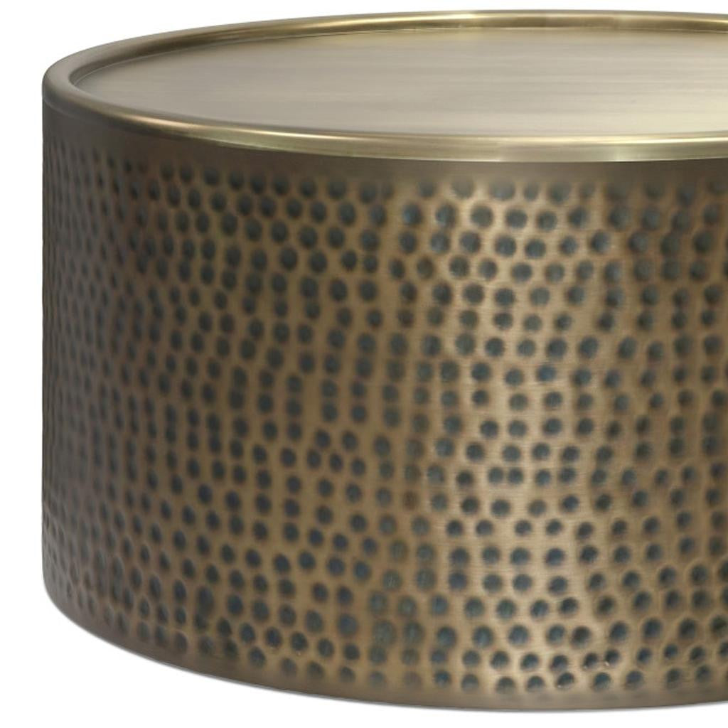 MALIBU 32" ANTIQUED GOLD IRON ROUND SOLID COFFEE TABLE - Varnish & Vibe