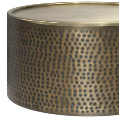 MALIBU 32" ANTIQUED GOLD IRON ROUND SOLID COFFEE TABLE - Varnish & Vibe