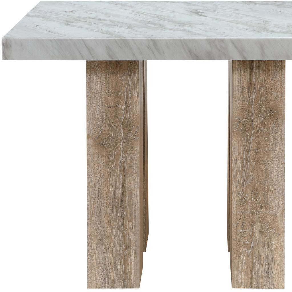 MALIBU 48" WHITE AND NATURAL WOOD AND FAUX MARBLE SQUARE COUNTER HEIGHT BAR TABLE - Varnish & Vibe