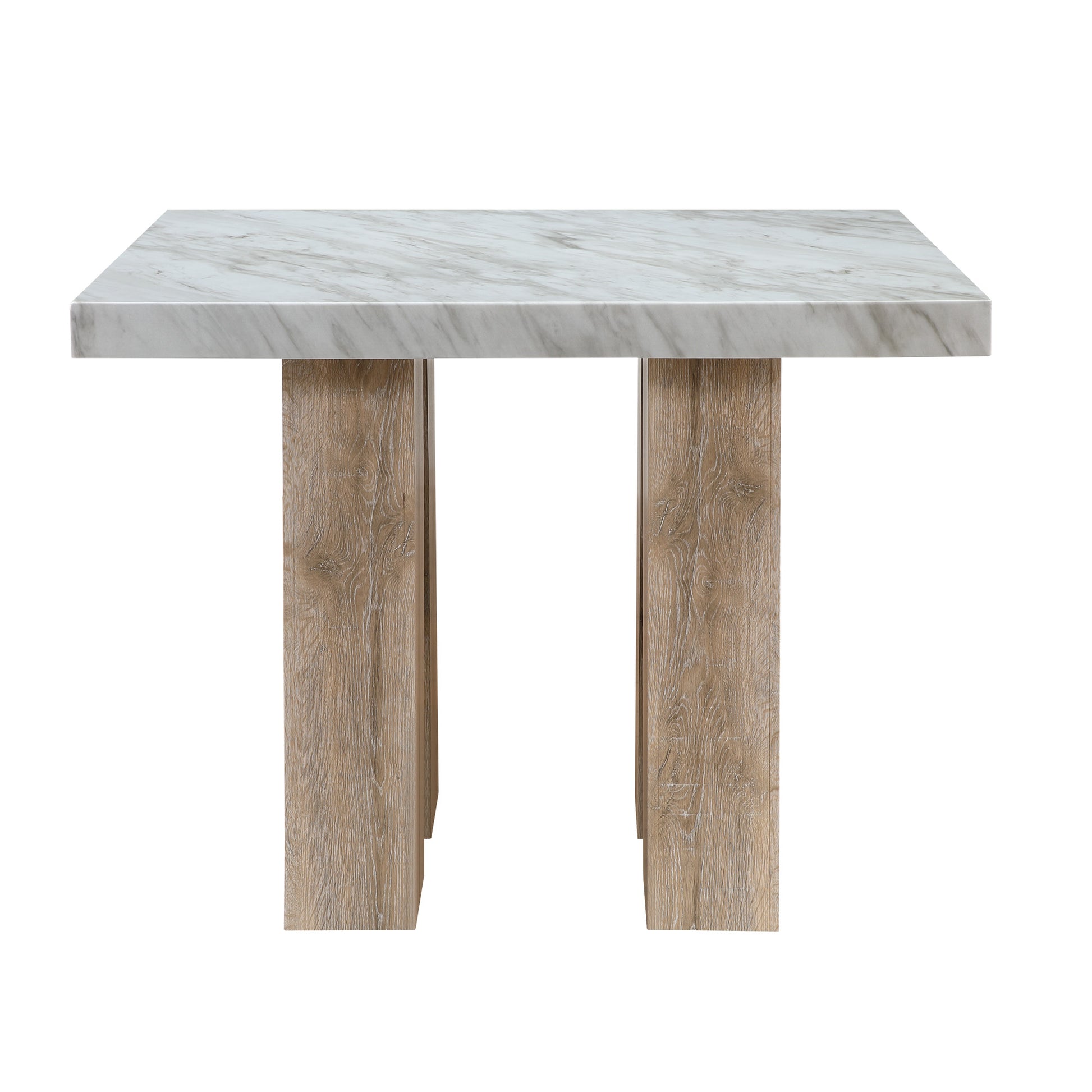 MALIBU 48" WHITE AND NATURAL WOOD AND FAUX MARBLE SQUARE COUNTER HEIGHT BAR TABLE - Varnish & Vibe