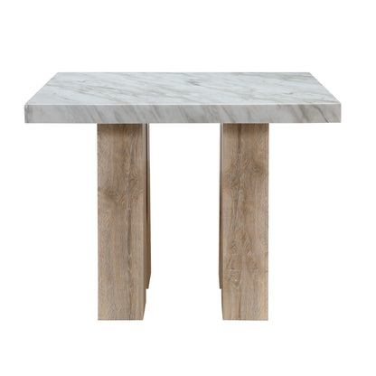 MALIBU 48" WHITE AND NATURAL WOOD AND FAUX MARBLE SQUARE COUNTER HEIGHT BAR TABLE - Varnish & Vibe