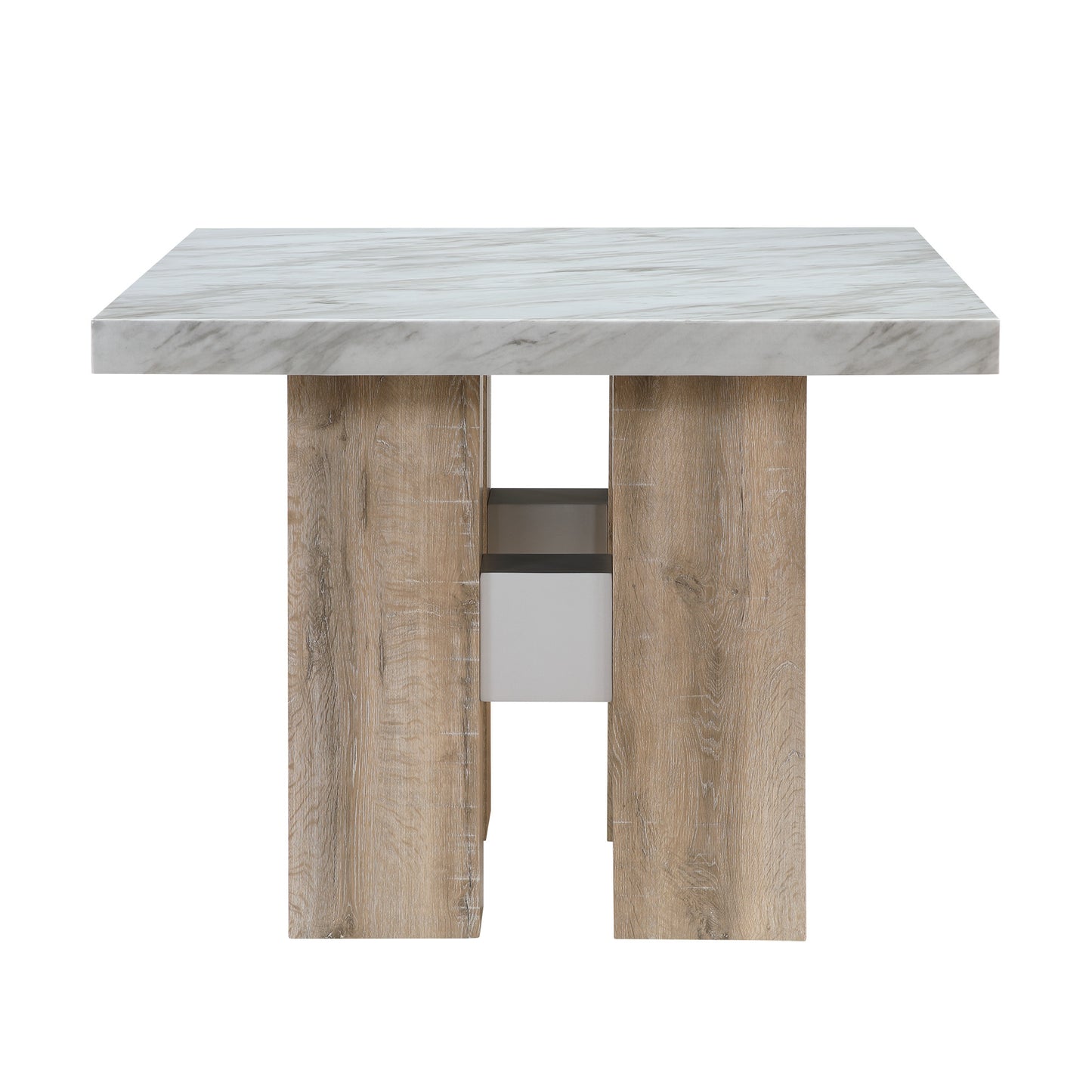 MALIBU 48" WHITE AND NATURAL WOOD AND FAUX MARBLE SQUARE COUNTER HEIGHT BAR TABLE - Varnish & Vibe
