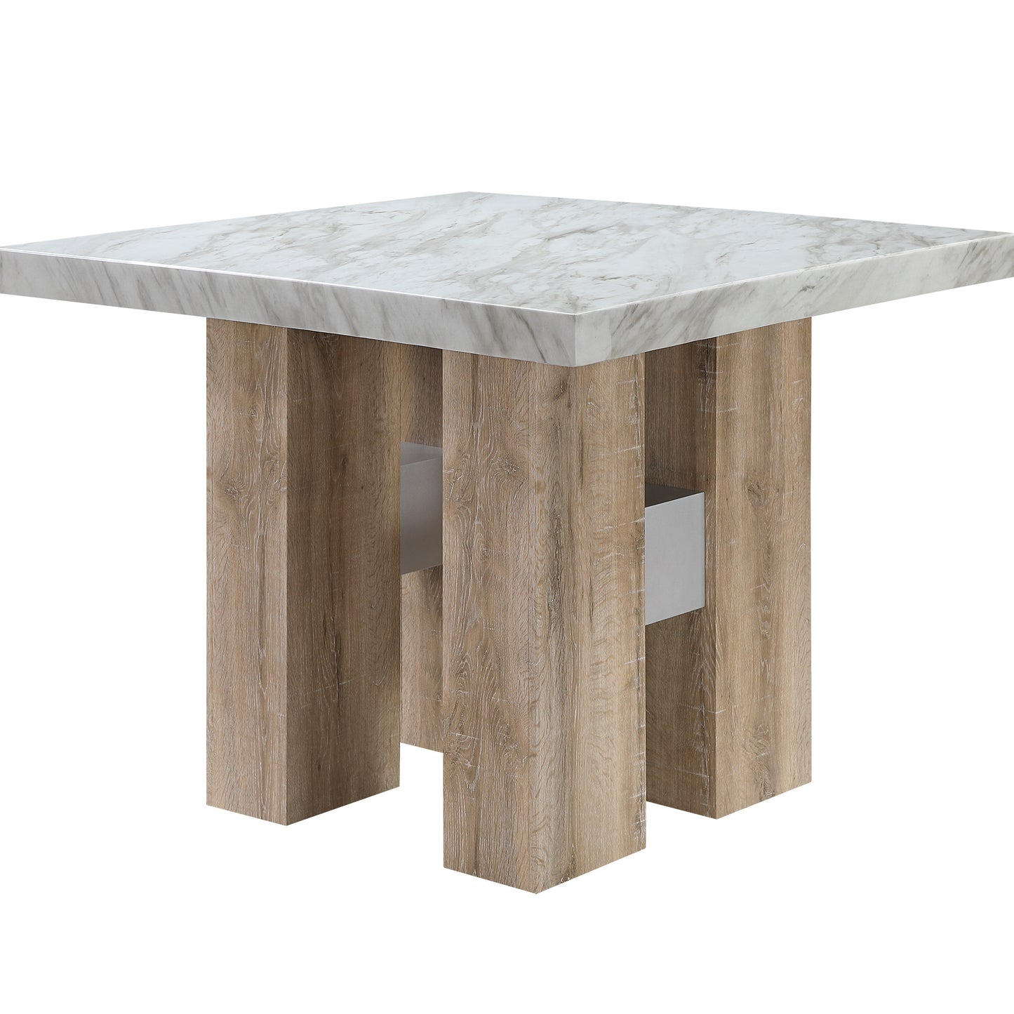 MALIBU 48" WHITE AND NATURAL WOOD AND FAUX MARBLE SQUARE COUNTER HEIGHT BAR TABLE - Varnish & Vibe