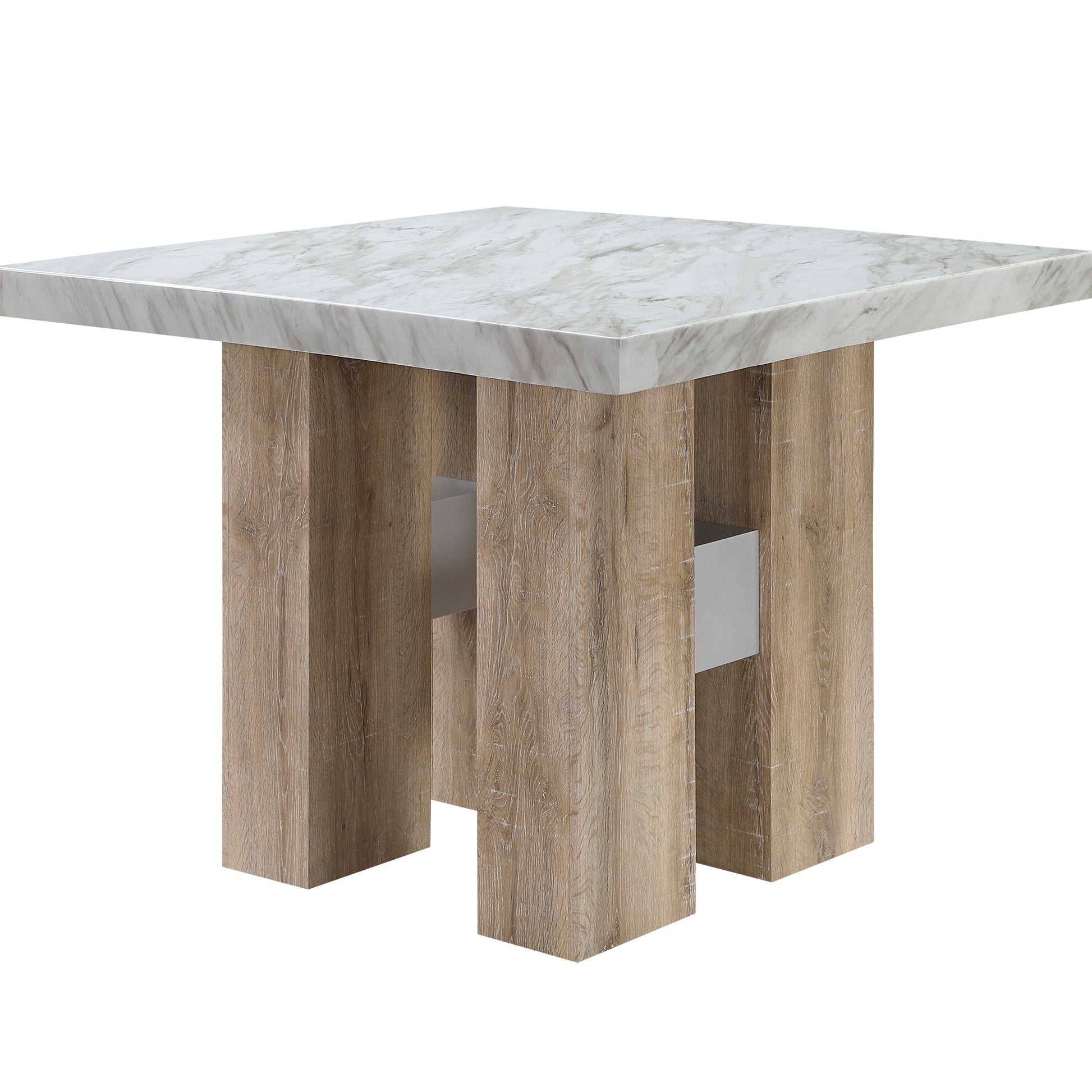 MALIBU 48" WHITE AND NATURAL WOOD AND FAUX MARBLE SQUARE COUNTER HEIGHT BAR TABLE - Varnish & Vibe