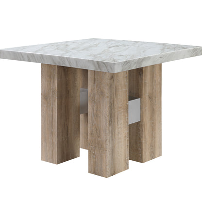 MALIBU 48" WHITE AND NATURAL WOOD AND FAUX MARBLE SQUARE COUNTER HEIGHT BAR TABLE - Varnish & Vibe