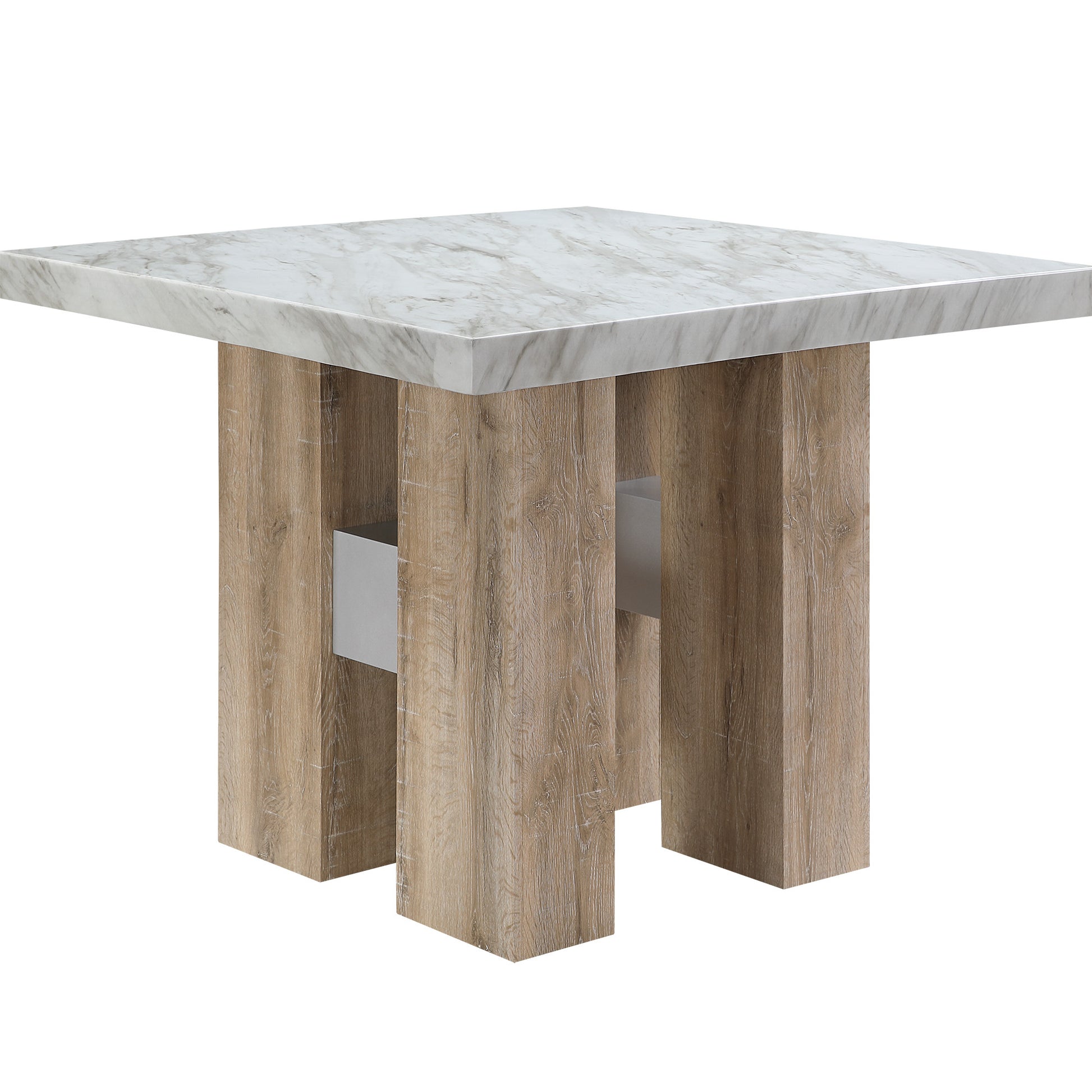 MALIBU 48" WHITE AND NATURAL WOOD AND FAUX MARBLE SQUARE COUNTER HEIGHT BAR TABLE - Varnish & Vibe