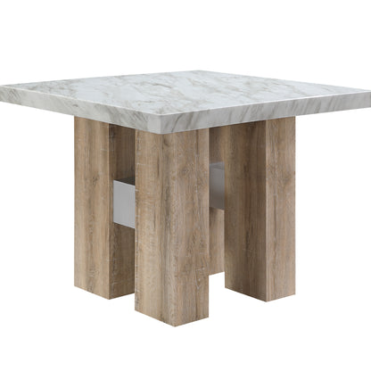 MALIBU 48" WHITE AND NATURAL WOOD AND FAUX MARBLE SQUARE COUNTER HEIGHT BAR TABLE - Varnish & Vibe