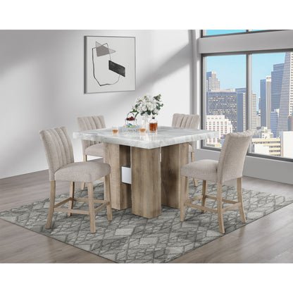 MALIBU 48" WHITE AND NATURAL WOOD AND FAUX MARBLE SQUARE COUNTER HEIGHT BAR TABLE - Varnish & Vibe