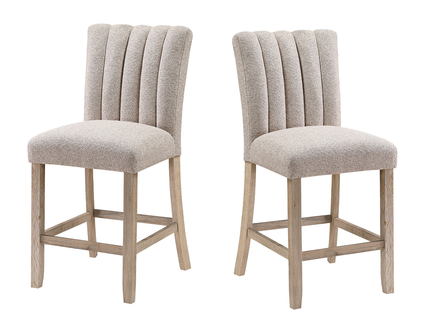 PALISADES SET OF TWO 26" BEIGE AND NATURAL FABRIC AND WOOD BAR HEIGHT BAR CHAIRS - Varnish & Vibe