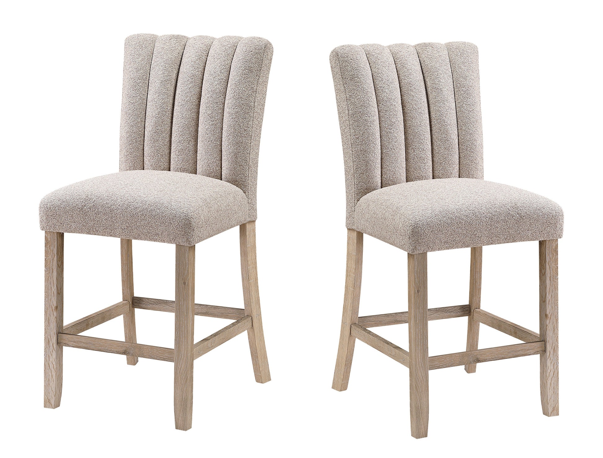 PALISADES SET OF TWO 26" BEIGE AND NATURAL FABRIC AND WOOD BAR HEIGHT BAR CHAIRS - Varnish & Vibe