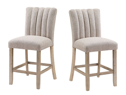 PALISADES SET OF TWO 26" BEIGE AND NATURAL FABRIC AND WOOD BAR HEIGHT BAR CHAIRS - Varnish & Vibe