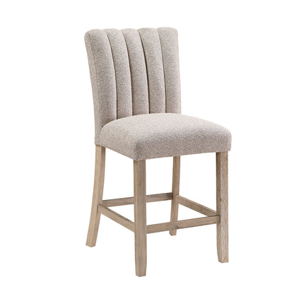 PALISADES SET OF TWO 26" BEIGE AND NATURAL FABRIC AND WOOD BAR HEIGHT BAR CHAIRS - Varnish & Vibe