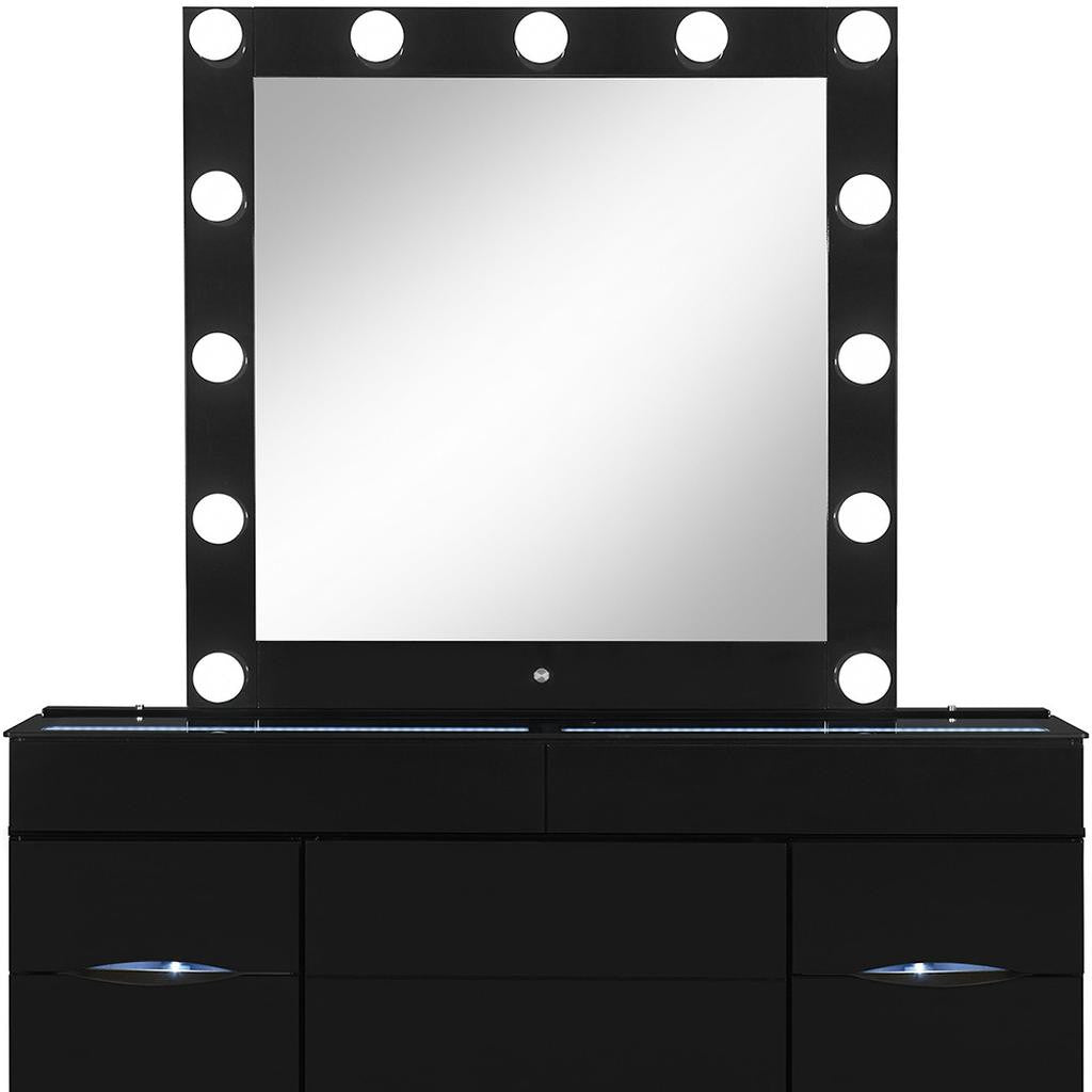 62" BLACK VANITY WITH MIRROR SEATING AND LIGHTS