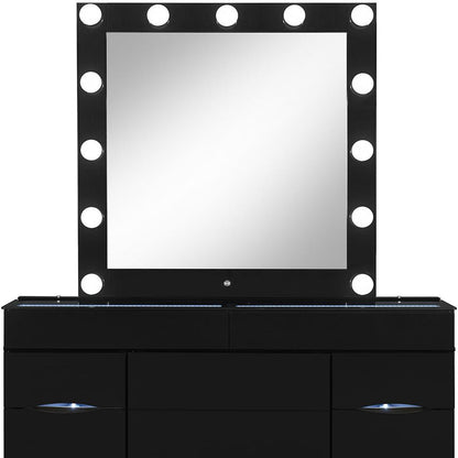 62" BLACK VANITY WITH MIRROR SEATING AND LIGHTS
