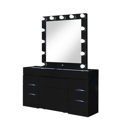 62" BLACK VANITY WITH MIRROR SEATING AND LIGHTS