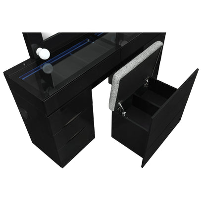 62" BLACK VANITY WITH MIRROR SEATING AND LIGHTS