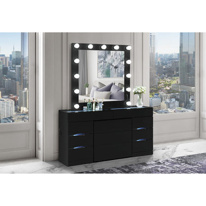 62" BLACK VANITY WITH MIRROR SEATING AND LIGHTS