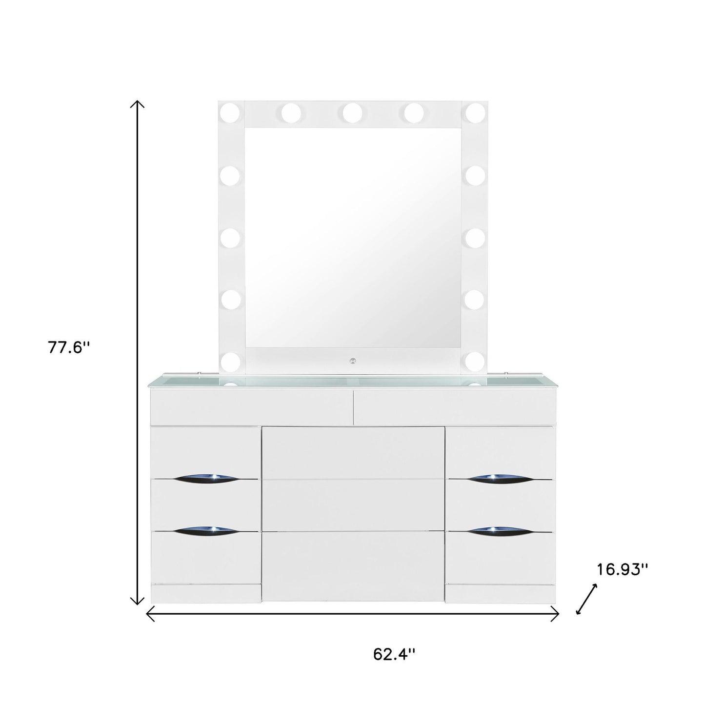 62" WHITE VANITY WITH MIRROR SEATING AND LIGHTS