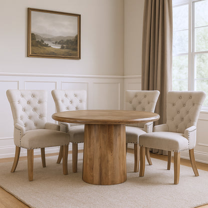 PALISADES FIVE PIECE BROWN ROUND SOLID WOOD DINING SET WITH FOUR CHAIRS - Varnish & Vibe
