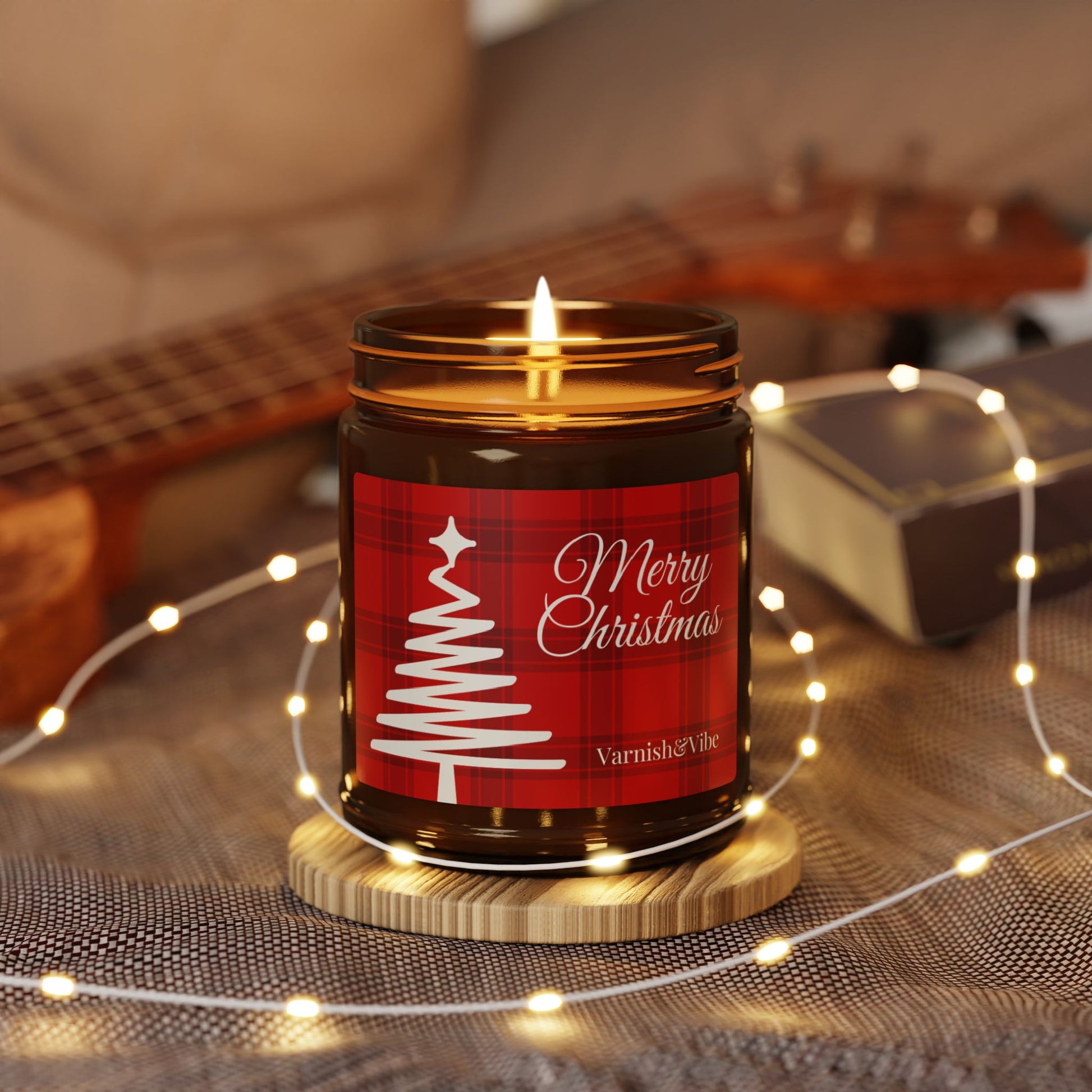 Merry Christmas Scented Soy Candle (Red, Multi-Size, Amber Jar) - Varnish & Vibe