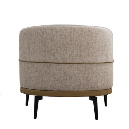 29" BEIGE CAMEL AND BLACK TUFTED LINEN SOLID AND MANUFACTURED WOOD BARREL CHAIR - Varnish & Vibe