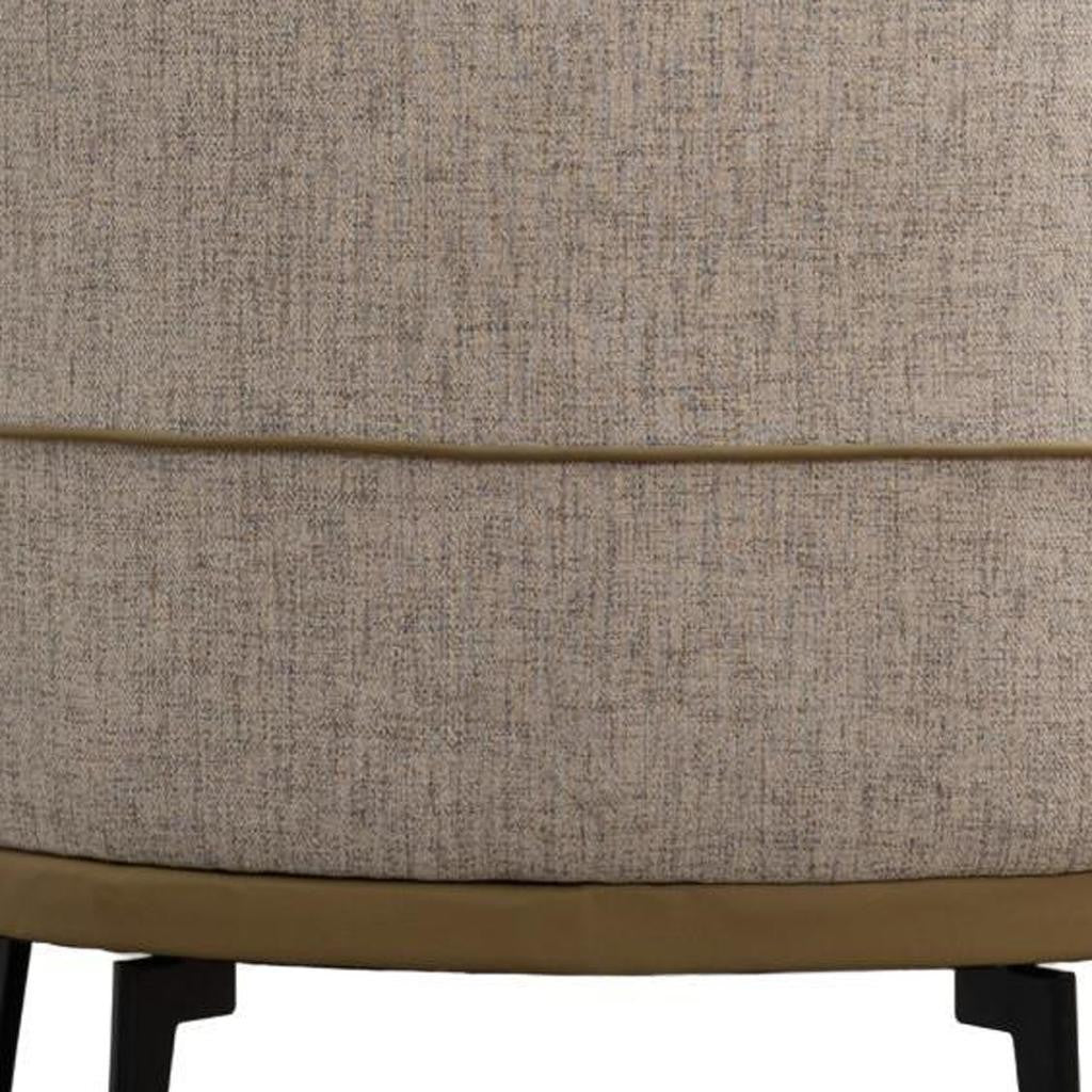 29" BEIGE CAMEL AND BLACK TUFTED LINEN SOLID AND MANUFACTURED WOOD BARREL CHAIR - Varnish & Vibe