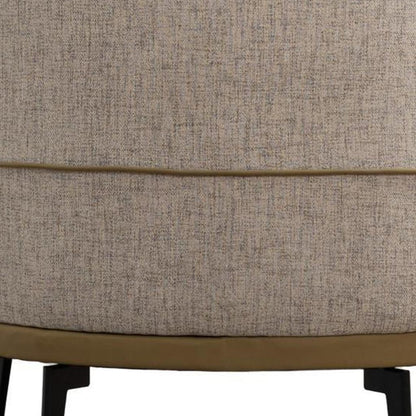29" BEIGE CAMEL AND BLACK TUFTED LINEN SOLID AND MANUFACTURED WOOD BARREL CHAIR - Varnish & Vibe