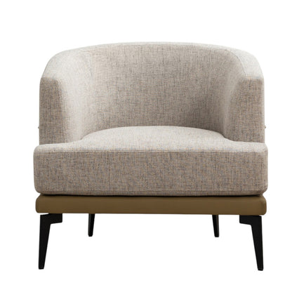 29" BEIGE CAMEL AND BLACK TUFTED LINEN SOLID AND MANUFACTURED WOOD BARREL CHAIR - Varnish & Vibe