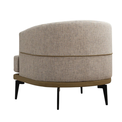 29" BEIGE CAMEL AND BLACK TUFTED LINEN SOLID AND MANUFACTURED WOOD BARREL CHAIR - Varnish & Vibe