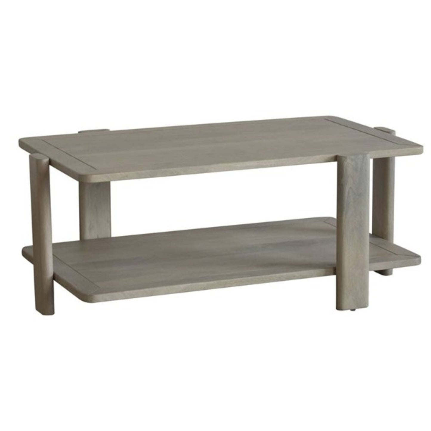 MALIBU 45" NATURAL SOLID WOOD DISTRESSED COFFEE TABLE WITH SHELF - Varnish & Vibe